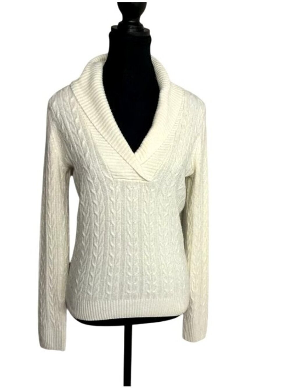 HOOKED UP- WOMENS WHITE LOONG SLEEVE V-NECK PULLOVER SWEATER SIZE LARGE